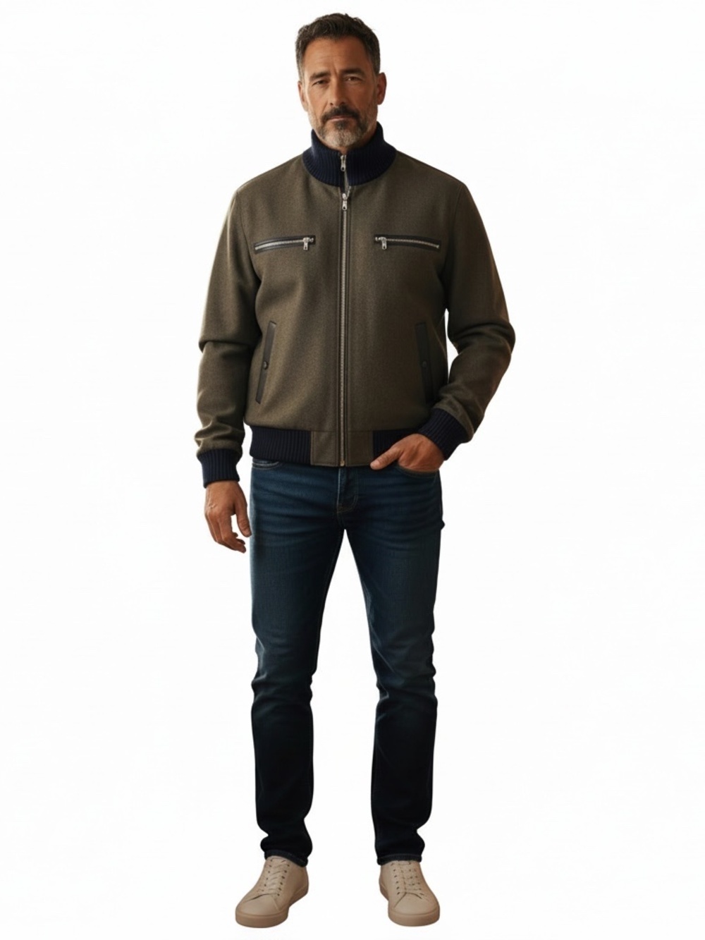 Hugo Men's Green Bomber Jacket Cashmere Wool Zip up Size XL